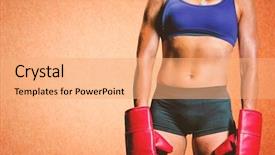  Presentation with boxer - Presentation theme enhanced with midsection of female boxer with gloves against orange background background and a coral colored foreground