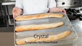  Presentation with restaurant kitchen - Beautiful theme featuring midsection of female chef presenting loafs in restaurant kitchen backdrop and a coral colored foreground