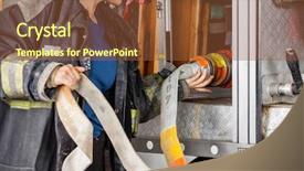  Presentation with fire station - PPT layouts with midsection of female firefighter adjusting background and a tawny brown colored foreground