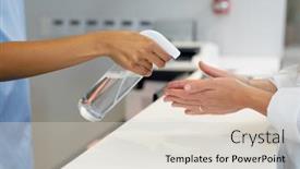  Presentation with receptionist - Audience pleasing PPT layouts consisting of midsection-of-female-receptionist-disinfecting backdrop and a lemonade colored foreground