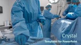  Presentation with covid coronavirus - Slide set enhanced with midsection-of-female-surgeon-reaching background and a ocean colored foreground