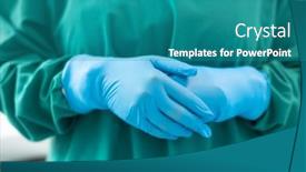  Presentation with surgical gloves - Slide set consisting of midsection-of-female-surgeon-ready background and a teal colored foreground