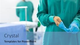  Presentation with surgical gloves - Slides enhanced with midsection-of-female-surgeon background and a light blue colored foreground