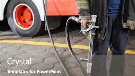  Presentation with fire station - Colorful theme enhanced with midsection of firefighter holding water backdrop and a gray colored foreground