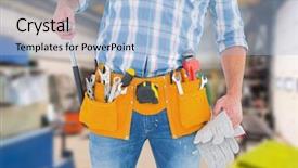  Presentation with handyman - Theme featuring midsection of handyman holding hammer background and a light blue colored foreground
