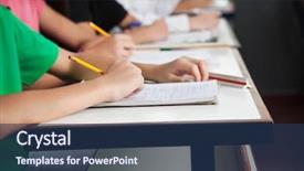  Presentation with school testing - Cool new PPT layouts with midsection of high school students backdrop and a ocean colored foreground