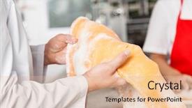  Presentation with commercial - PPT layouts featuring midsection of male chef holding ravioli pasta sheet with colleague in background at commercial kitchen background and a lemonade colored foreground