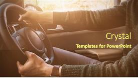  Presentation with driving - PPT layouts with midsection of male customer test driving in car background and a tawny brown colored foreground