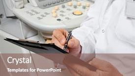  Presentation with column writing - Presentation theme having midsection of male doctor writing background and a violet colored foreground