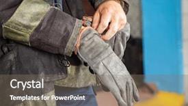  Presentation with fire station - PPT layouts having midsection of male firefighter wearing background and a gray colored foreground