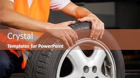  Presentation with garage car - Slide deck enhanced with midsection of male mechanic with car tire at garage background and a red colored foreground