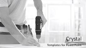  Presentation with drilling - Amazing PPT layouts having midsection of man drilling nail on table backdrop and a light gray colored foreground