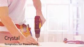  Presentation with drilling - Beautiful theme featuring midsection of man drilling nail on table backdrop and a coral colored foreground