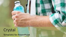  Presentation with energy drink - Presentation design consisting of midsection of man with energy background and a mint green colored foreground