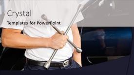  Presentation with mechanic - PPT layouts featuring midsection of mechanic holding rim wrench background and a light gray colored foreground