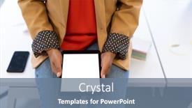  Presentation with social distancing - Amazing theme having midsection-of-mixed-race-businesswoman backdrop and a seafoam green colored foreground