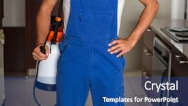  Presentation with sprayer - Beautiful theme featuring midsection of pest worker backdrop and a ocean colored foreground