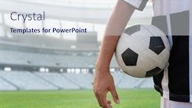  Presentation with stadium - Presentation theme consisting of midsection-of-player-with-soccer background and a sky blue colored foreground