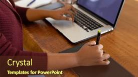  Presentation with woman body - Presentation theme enhanced with midsection-of-plus-size-african background and a tawny brown colored foreground