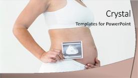  Presentation with ultrasound - Audience pleasing slide deck consisting of midsection of pregnant woman holding an ultrasound scan while standing against white background backdrop and a white colored foreground