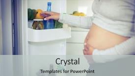  Presentation with fridge - Cool new theme with midsection of pregnant woman taking belly pepper from fridge while touching her belly in kitchen backdrop and a light gray colored foreground