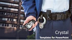  Presentation with security guard - Slide set having midsection of security guard holding radio in city background and a tawny brown colored foreground