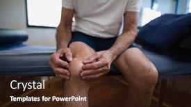  Presentation with knee pain - Colorful PPT theme enhanced with midsection of senior male patient holding knee in pain at hospital ward backdrop and a wine colored foreground