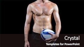  Presentation with ball sports - Slide set enhanced with midsection of shirtless sports player holding ball against black background background and a wine colored foreground