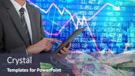  Presentation with bitcoins - Slide set having midsection of sophisticated businessman using digital tablet against bitcoins background and a ocean colored foreground