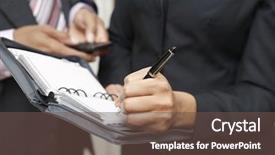  Presentation with taking notes - Audience pleasing presentation theme consisting of midsection of woman taking down backdrop and a tawny brown colored foreground
