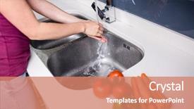  Presentation with kitchen - Beautiful presentation featuring midsection of woman washing hands backdrop and a coral colored foreground