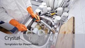  Presentation with kitchen - PPT theme with midsection of woman washing utensil background and a light gray colored foreground