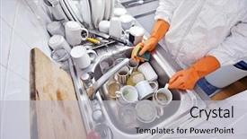  Presentation with face wash woman washing up - Colorful PPT theme enhanced with midsection of woman washing utensil backdrop and a light gray colored foreground