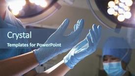  Presentation with surgical gloves - Audience pleasing PPT theme consisting of girl's head laughing on white background light colors on back shoulder portrait horizontal backdrop and a soft green colored foreground