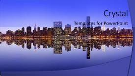  Presentation with new york night - Beautiful PPT theme featuring midtown manhattan skyline across backdrop and a light blue colored foreground