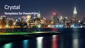  Presentation with manhattan - Slides having midtown manhattan skyline at dusk background and a navy blue colored foreground