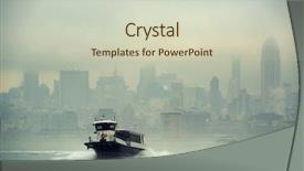  Presentation with new york city - Slide set having midtown manhattan skyscrapers and boat background and a soft green colored foreground