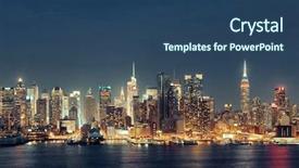  Presentation with new york night - Slide deck having midtown skyline over hudson river background and a ocean colored foreground