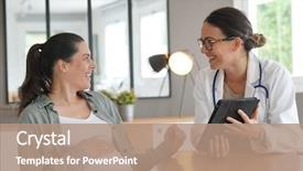  Presentation with midwife - Beautiful presentation design featuring medical midwife - pregnant woman at doctor's office backdrop and a coral colored foreground