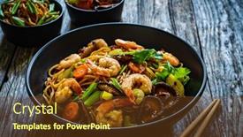  Presentation with celery - Presentation design with mie-noodles-with-fried-prawns background and a tawny brown colored foreground