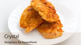  Presentation with pita bread on plate - Slide set with miga - bread crumb coated fried chicken background and a coral colored foreground