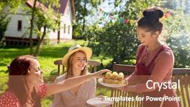  Presentation with summer party - Slides having miga - leisure holidays eating people background and a  colored foreground