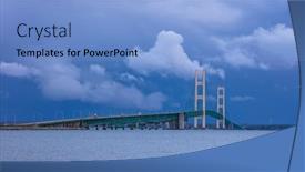  Presentation with bridge - Cool new slide deck with mighty-mackinaw-bridge-connects-main backdrop and a light blue colored foreground
