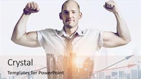  Presentation with strong - Slide deck featuring mighty men - strong businessman double exposure concept background and a  colored foreground
