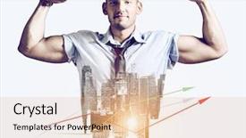  Presentation with double exposure of business people - Audience pleasing slide deck consisting of mighty men - strong businessman double exposure concept backdrop and a  colored foreground