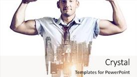  Presentation with strong - Audience pleasing PPT layouts consisting of mighty men - strong businessman double exposure concept backdrop and a  colored foreground