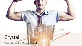  Presentation with strong - PPT theme consisting of mighty men - strong businessman double exposure concept background and a  colored foreground