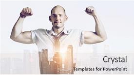  Presentation with strong - Slides with mighty men - strong businessman double exposure concept background and a  colored foreground