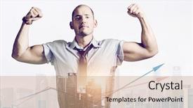  Presentation with strong - PPT theme consisting of mighty men - strong businessman double exposure concept background and a coral colored foreground