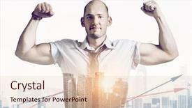 Presentation with strong - Beautiful slides featuring mighty men - strong businessman double exposure concept backdrop and a  colored foreground